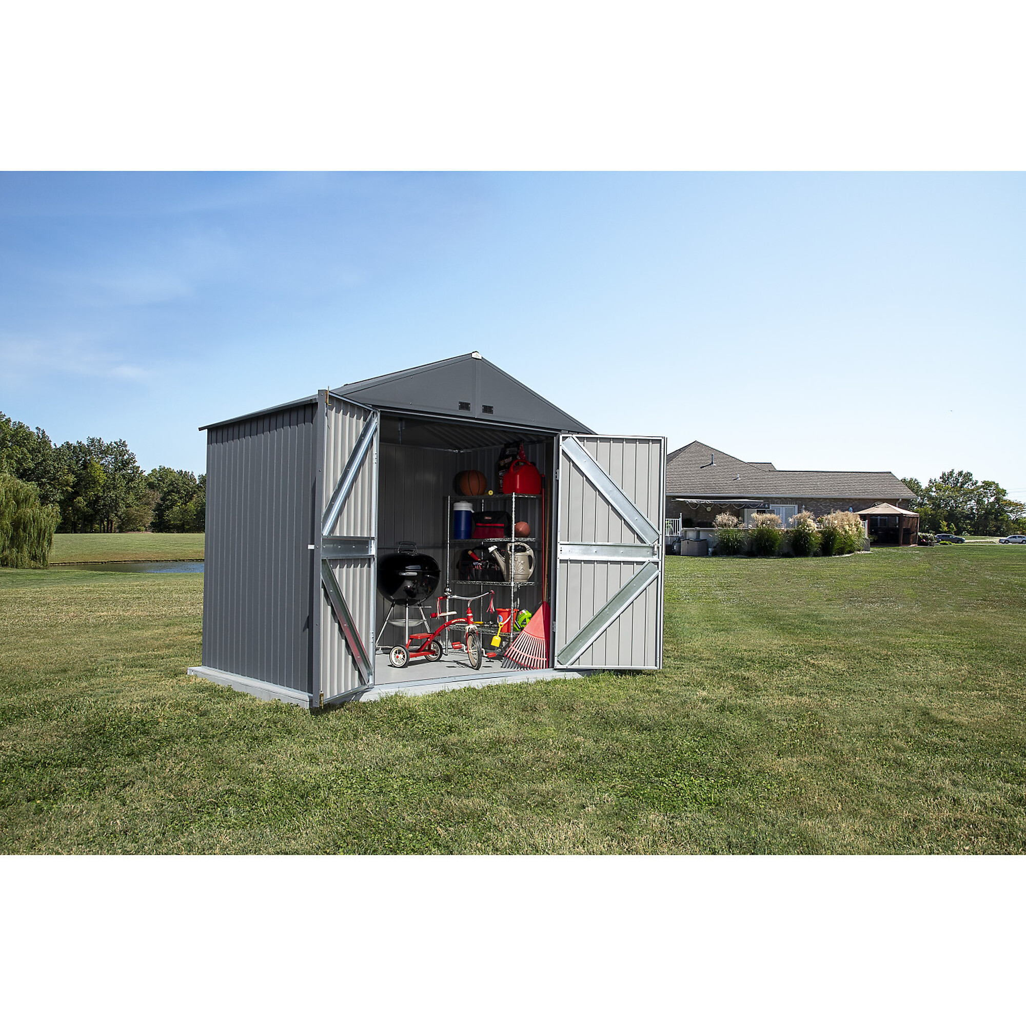 Arrow Storage Products, Elite Steel Shed 8x6 Anthracite EG86AN, Length 6 ft, Width 8 ft, Model# EG86AN